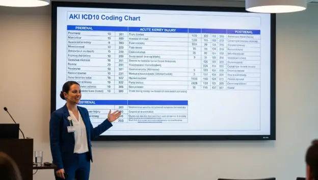 AKI ICD10 coding chart showing acute kidney injury types and ICD-10 codes